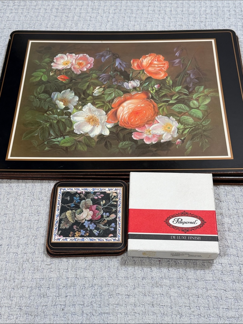 Set of 4 Pimpernel Cork Backed Hard Placemats & 3 Coasters Floral Cottagecore